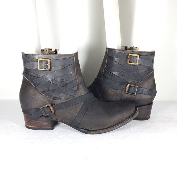 FREEBIRD BY STEVEN Women's Sammi US 10 Brown Leather Distressed Strappy Booties - Picture 7 of 11